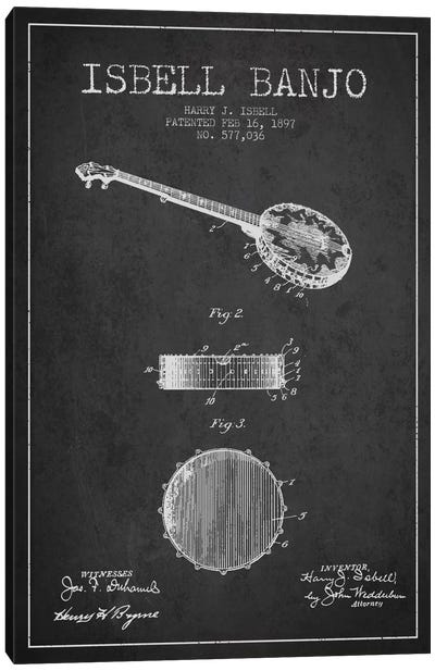 Isebell Banjo Charcoal Patent Blueprint Canvas Art Print - Guitar Art