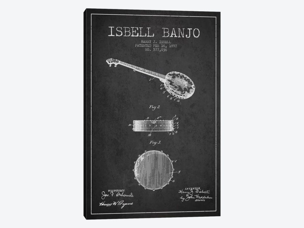 Isebell Banjo Charcoal Patent Blueprint by Aged Pixel 1-piece Canvas Art