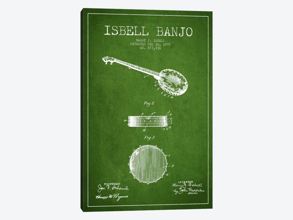 Isebell Banjo Green Patent Blueprint by Aged Pixel 1-piece Canvas Wall Art