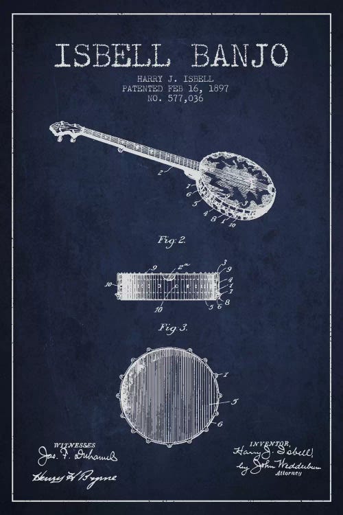 Isebell Banjo Navy Blue Patent Blueprint by Aged Pixel wall art