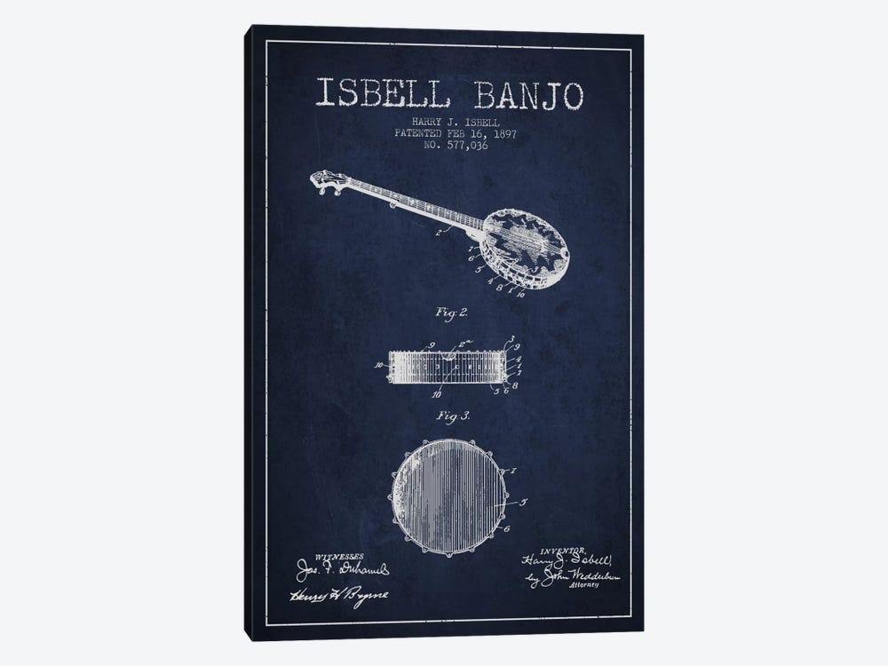 Isebell Banjo Navy Blue Patent Blueprint by Aged Pixel 1-piece Canvas Print