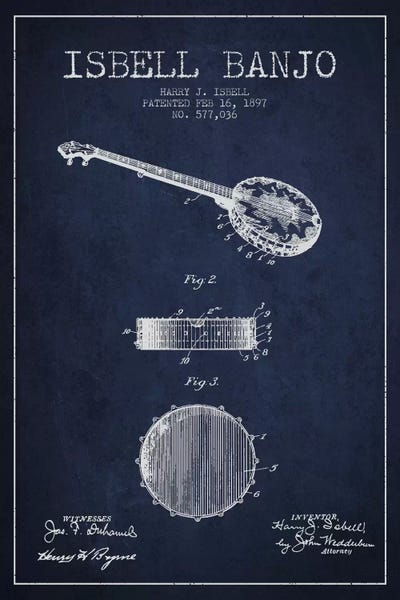 Music Blueprints: Isebell Banjo Navy Blue Patent Blueprint by Aged Pixel