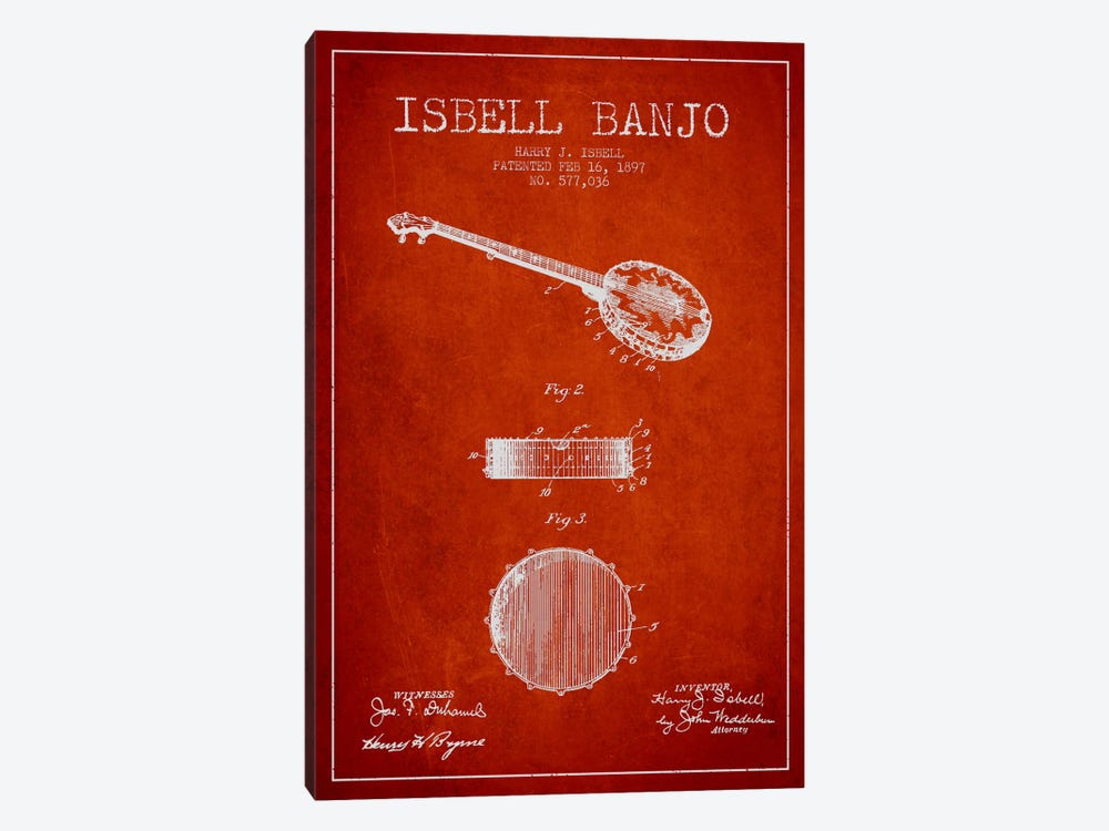 Isebell Banjo Red Patent Blueprint by Aged Pixel 1-piece Canvas Artwork