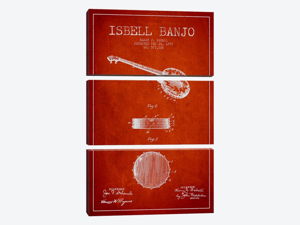 Isebell Banjo Red Patent Blueprint by Aged Pixel 3-piece Canvas Art