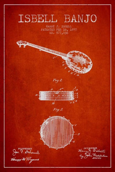 Music Blueprints: Isebell Banjo Red Patent Blueprint by Aged Pixel