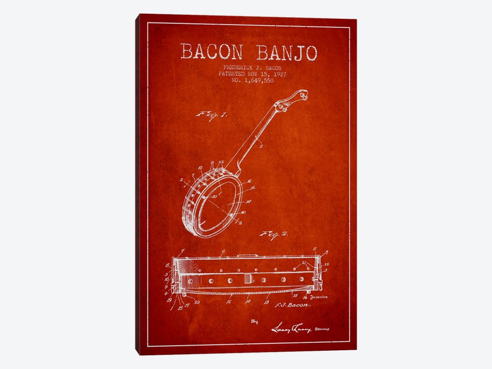 Bacon Banjo Red Patent Blueprint by Aged Pixel 1-piece Art Print