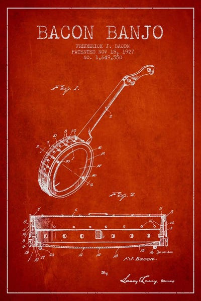 Music Blueprints: Bacon Banjo Red Patent Blueprint by Aged Pixel