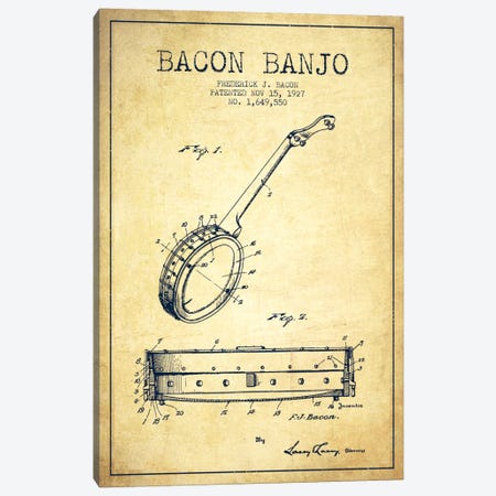Bacon Banjo Vintage Patent Blueprint Canvas Print #ADP1048} by Aged Pixel Canvas Artwork