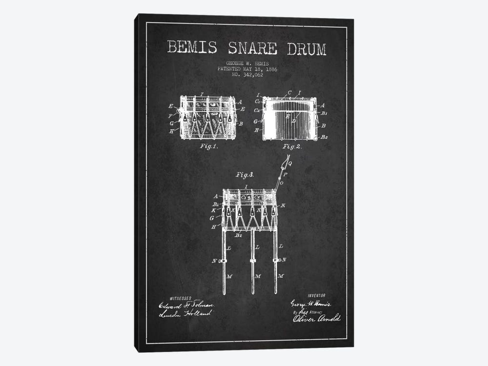 Bemis Drum Charcoal Patent Blueprint by Aged Pixel 1-piece Canvas Print