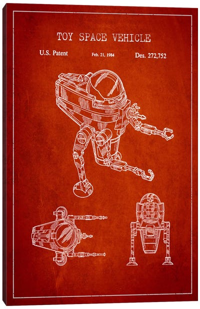Toy Robot Red Patent Blueprint Canvas Art Print - Toys