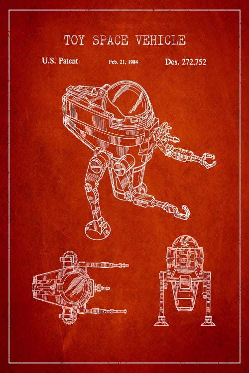 Toy Robot Red Patent Blueprint by Aged Pixel wall art