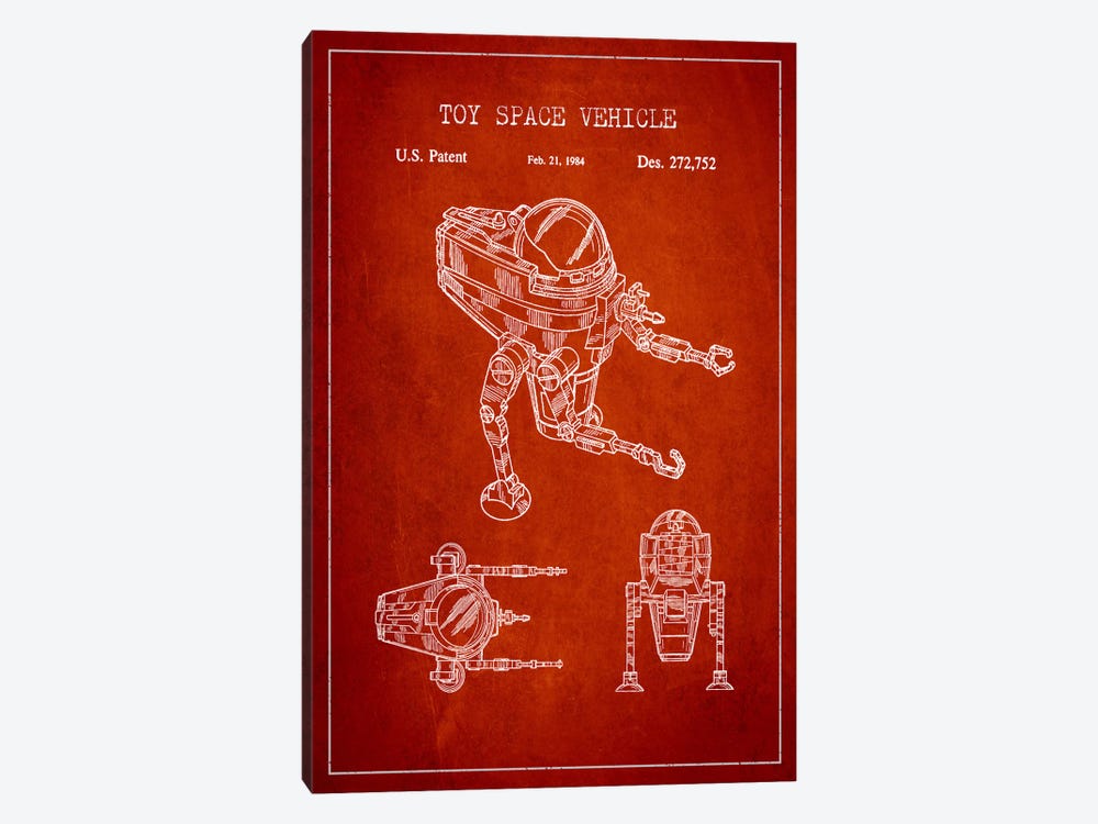 Toy Robot Red Patent Blueprint by Aged Pixel 1-piece Canvas Wall Art