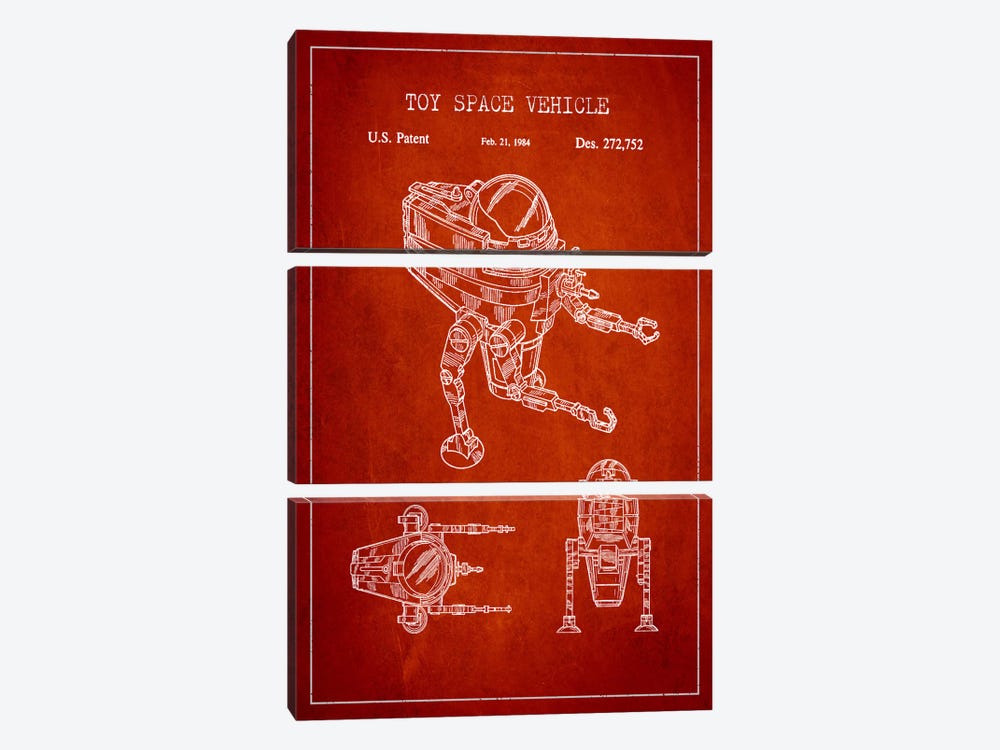 Toy Robot Red Patent Blueprint by Aged Pixel 3-piece Canvas Wall Art
