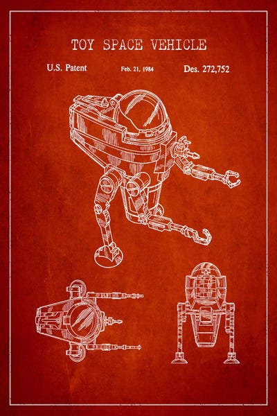 Toy & Game Blueprints: Toy Robot Red Patent Blueprint by Aged Pixel