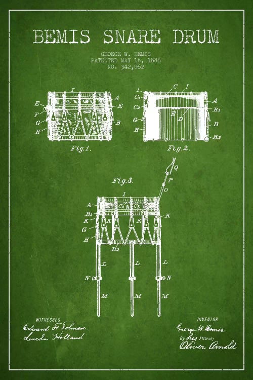 Bemis Drum Green Patent Blueprint