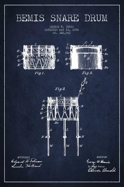Bemis Drum Navy Blue Patent Blueprint by Aged Pixel framed wall art
