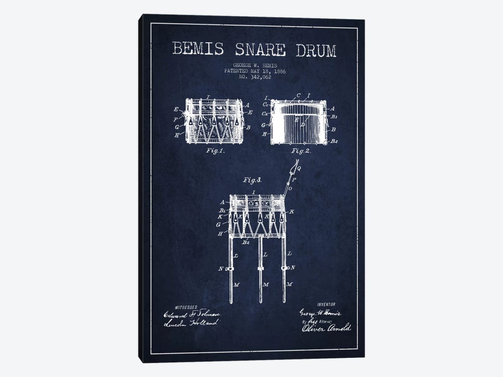 Bemis Drum Navy Blue Patent Blueprint by Aged Pixel 1-piece Canvas Artwork