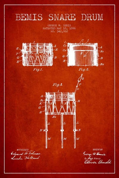 Drums: Bemis Drum Red Patent Blueprint by Aged Pixel
