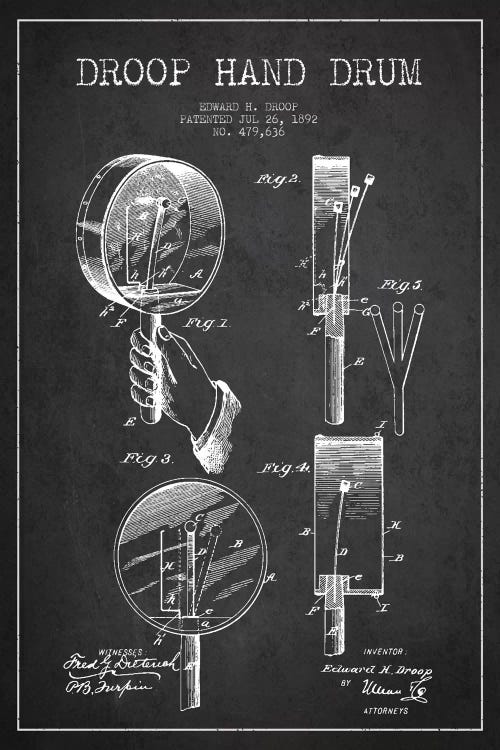 Droop Drum Charcoal Patent Blueprint by Aged Pixel wall art