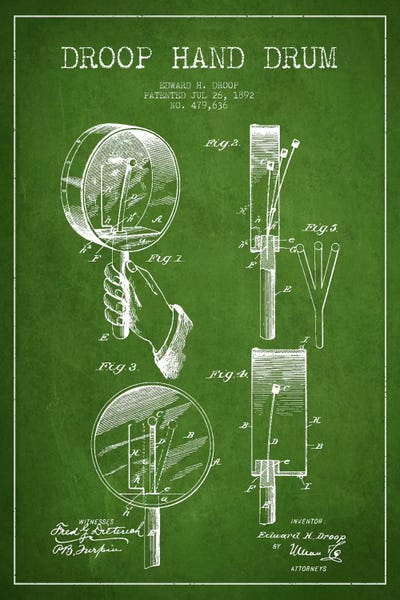 Drums: Droop Drum Green Patent Blueprint by Aged Pixel
