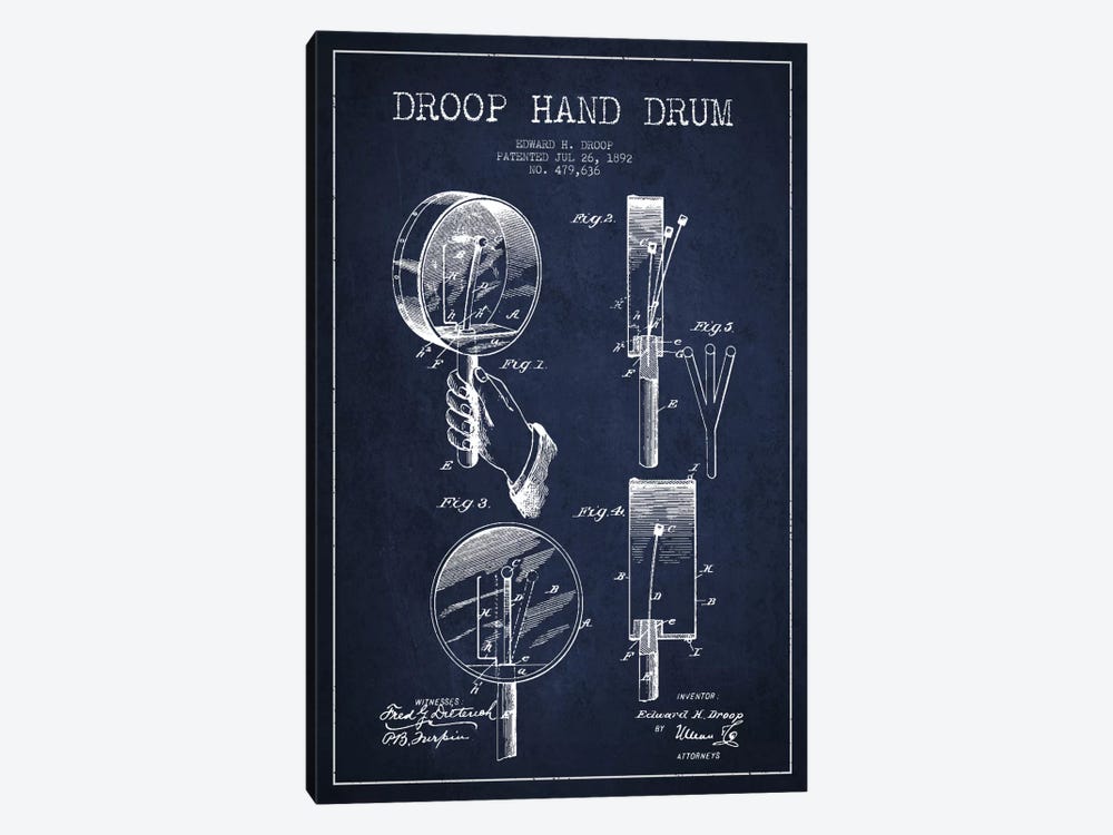 Droop Drum Navy Blue Patent Blueprint by Aged Pixel 1-piece Canvas Print