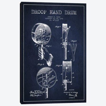 Droop Drum Navy Blue Patent Blueprint Canvas Print #ADP1056} by Aged Pixel Canvas Wall Art