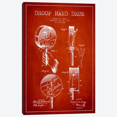 Droop Drum Red Patent Blueprint Canvas Print #ADP1057} by Aged Pixel Canvas Artwork
