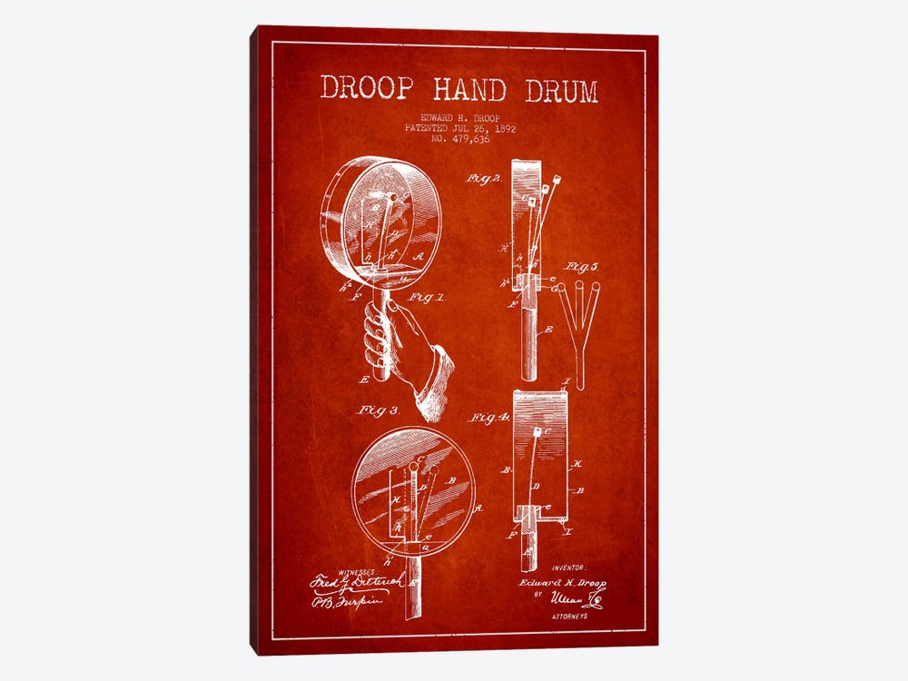 Droop Drum Red Patent Blueprint 1-piece Canvas Wall Art