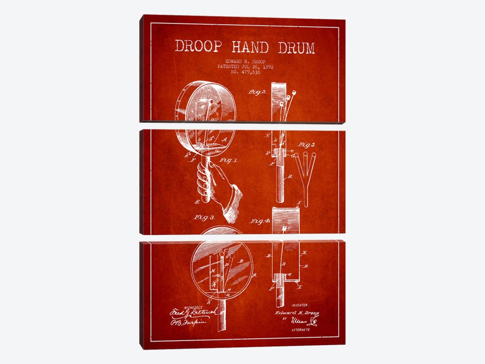 Droop Drum Red Patent Blueprint 3-piece Canvas Art