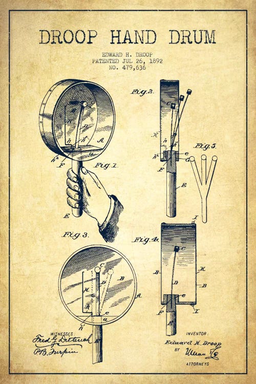Droop Drum Vintage Patent Blueprint by Aged Pixel wall art