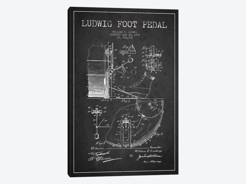 Ludwig Pedal Charcoal Patent Blueprint by Aged Pixel 1-piece Canvas Art