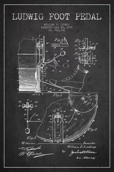 Music Blueprints: Ludwig Pedal Charcoal Patent Blueprint by Aged Pixel