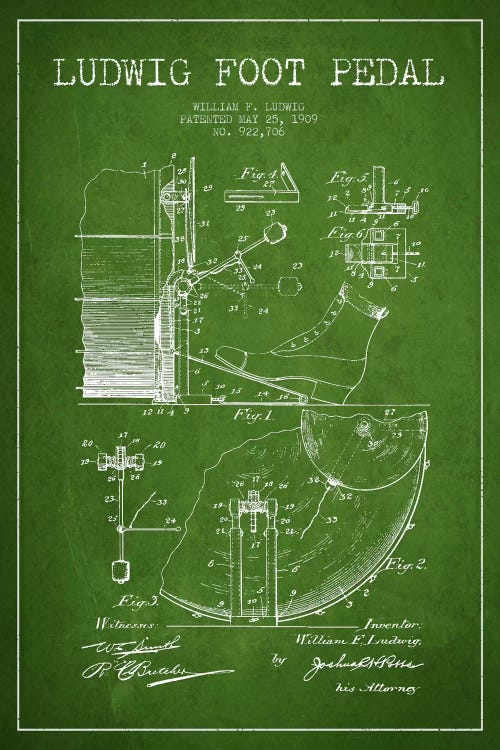 Ludwig Pedal Green Patent Blueprint