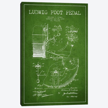 Ludwig Pedal Green Patent Blueprint Canvas Print #ADP1060} by Aged Pixel Canvas Artwork