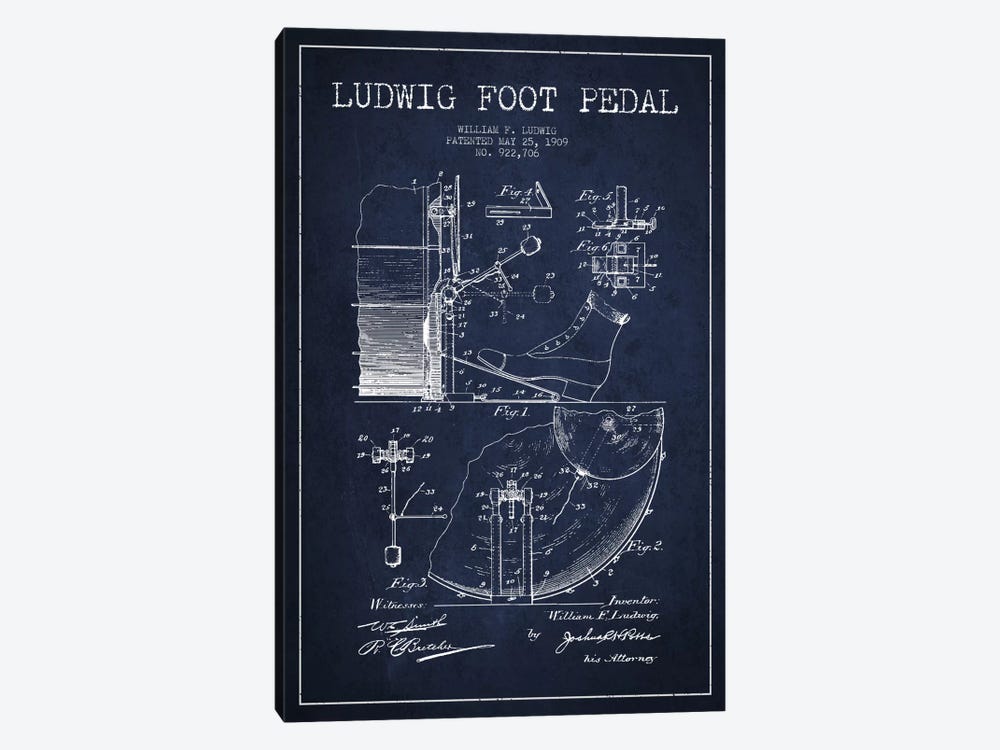 Ludwig Pedal Navy Blue Patent Blueprint by Aged Pixel 1-piece Canvas Print