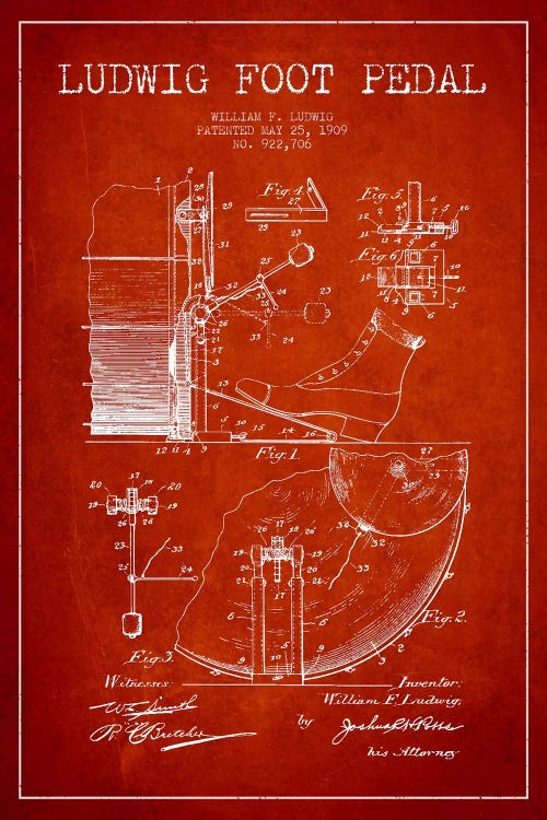 Ludwig Pedal Red Patent Blueprint