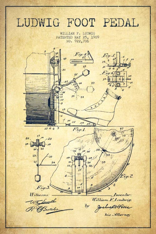 Ludwig Pedal Vintage Patent Blueprint