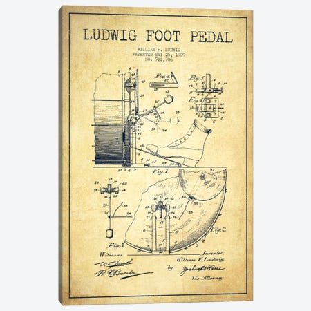 Ludwig Pedal Vintage Patent Blueprint Canvas Print #ADP1063} by Aged Pixel Canvas Wall Art