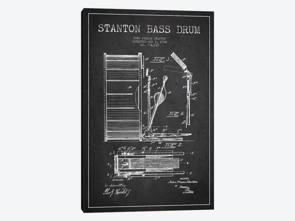 Stanton Bass Charcoal Patent Blueprint by Aged Pixel 1-piece Canvas Art