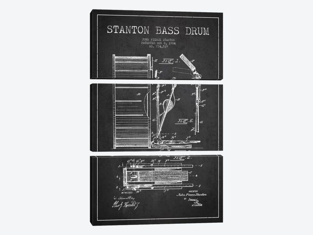 Stanton Bass Charcoal Patent Blueprint by Aged Pixel 3-piece Canvas Wall Art
