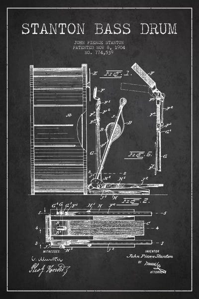 Music Blueprints: Stanton Bass Charcoal Patent Blueprint by Aged Pixel