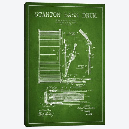 Stanton Bass Green Patent Blueprint Canvas Print #ADP1065} by Aged Pixel Canvas Print