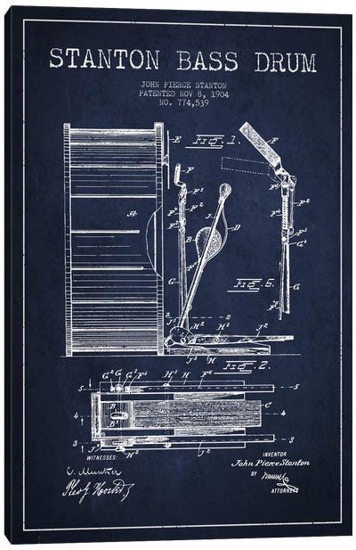 Stanton Bass Navy Blue Patent Blueprint Canvas Art Print - Drums Art