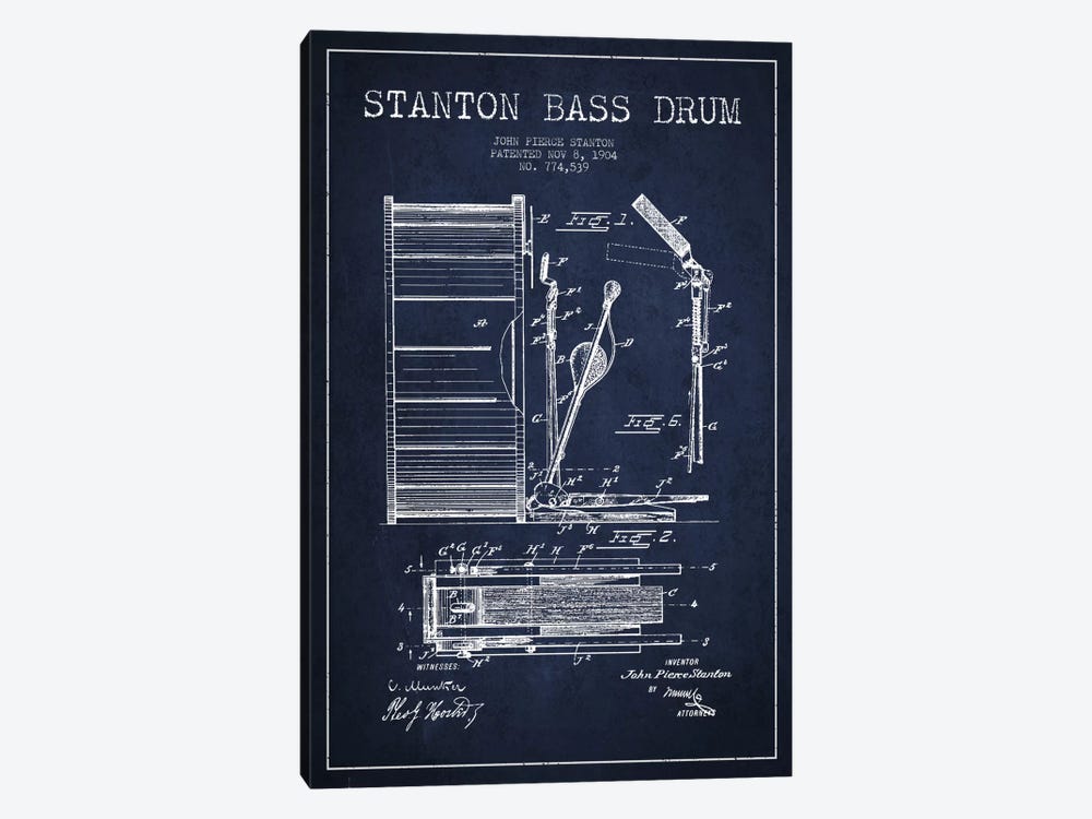 Stanton Bass Navy Blue Patent Blueprint by Aged Pixel 1-piece Canvas Artwork
