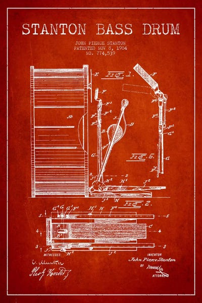 Stanton Bass Red Patent Blueprint by Aged Pixel canvas print