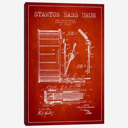Stanton Bass Red Patent Blueprint Canvas Print #ADP1067} by Aged Pixel Canvas Print