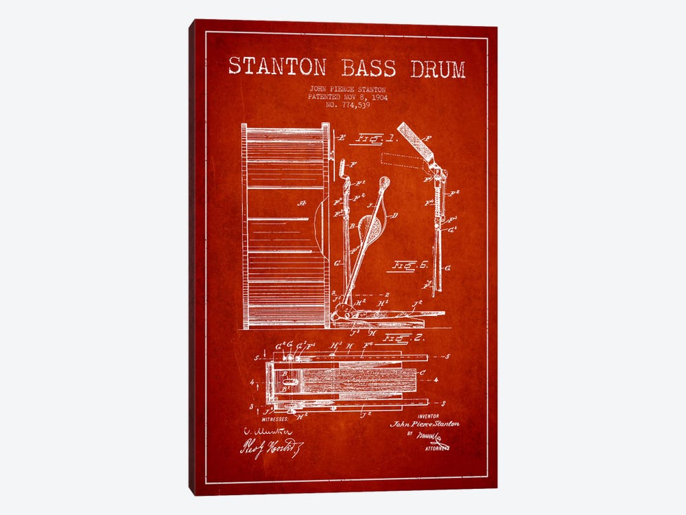 Stanton Bass Red Patent Blueprint 1-piece Canvas Art Print