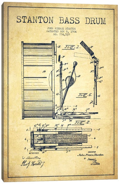 Stanton Bass Vintage Patent Blueprint Canvas Art Print - Aged Pixel: Music