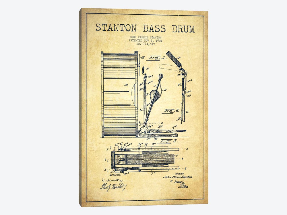 Stanton Bass Vintage Patent Blueprint by Aged Pixel 1-piece Canvas Art