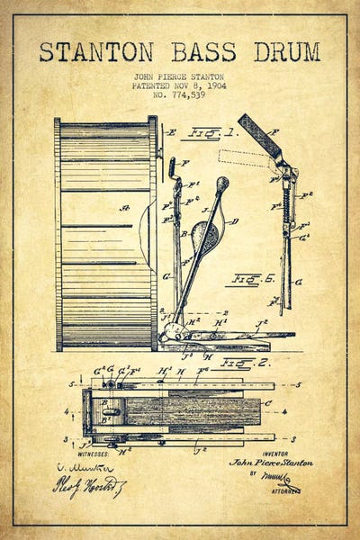 Aged Pixel: Stanton Bass Vintage Patent Blueprint by Aged Pixel